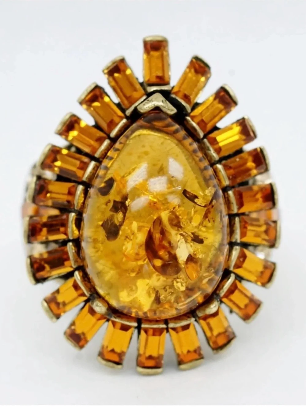 Heidi Daus Simulated Amber Teardrop Ring *Size 6 3/4